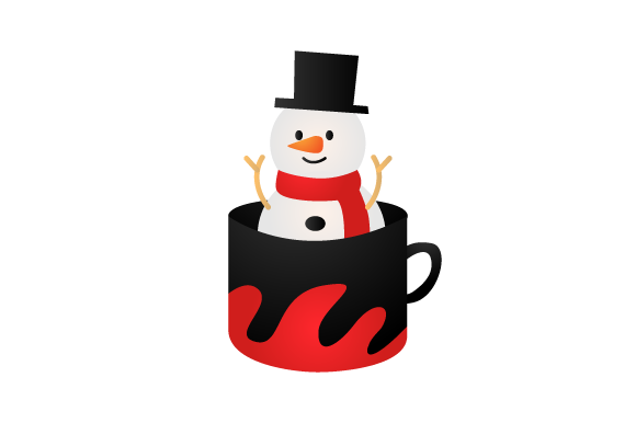 Cartoon Snowman Inside Cup Design for Graphics and Illustrations