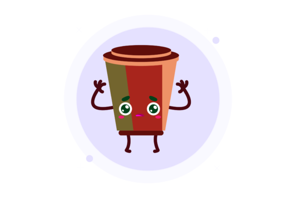 Coffee Cup Character Kawaii Circle Style Graphics Freebies