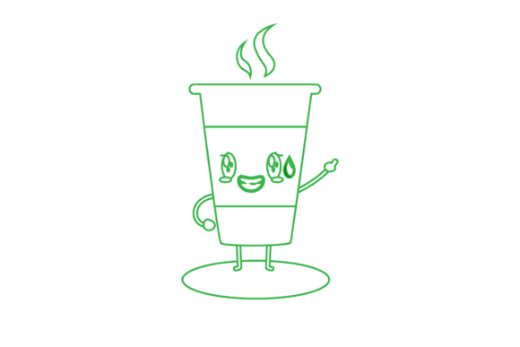 Coffee Cup Cold Break Green Outline Graphics