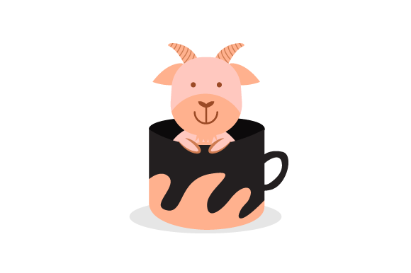 Cute Animal Goat Character Inside Cup Graphics