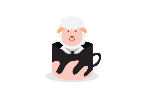 Cute Animal Sheep Character Inside Cup Graphics