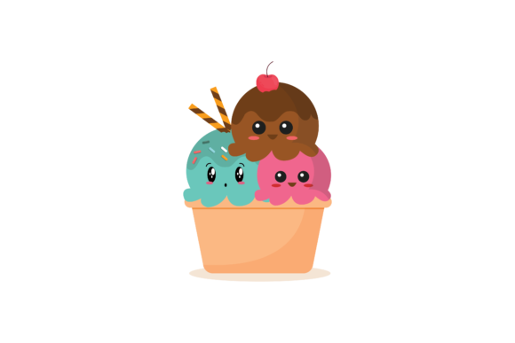 Kawaii Cute Desserts Cup Ice Cream Graphics