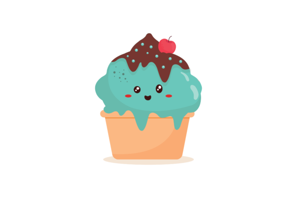 Kawaii Cute Desserts Ice Cream Cup Graphics