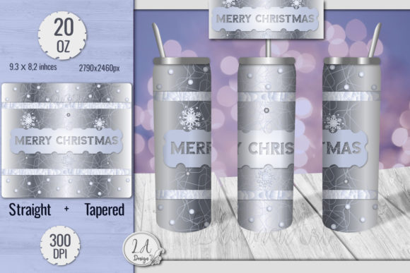 Silver BG Merry Christmas 20oz Tumbler Graphics and Print Templates
