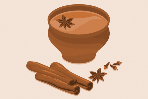 Top Side View Masala Chai in Pottery Cup Graphics and Crafts