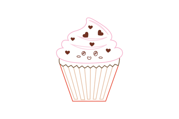 Valentine Kawaii Cup Cake Color Line Graphics