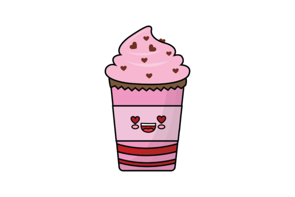 Valentine Kawaii Cup Ice Cream Fill Line Graphics