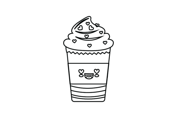 Valentine Kawaii Cup Ice Cream Outline Graphics