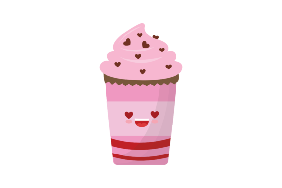 Valentine Kawaii Ice Cream Cup Vector Graphics