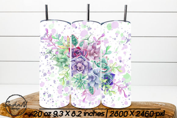 Watercolor Succulent Tumbler, 20 Oz Graphics